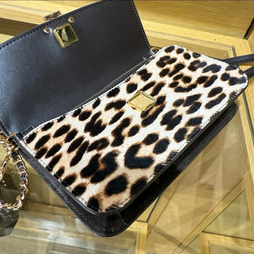 New Tory Burch Britten Haircalf Chain Wallet w. Wristlet Crossbody